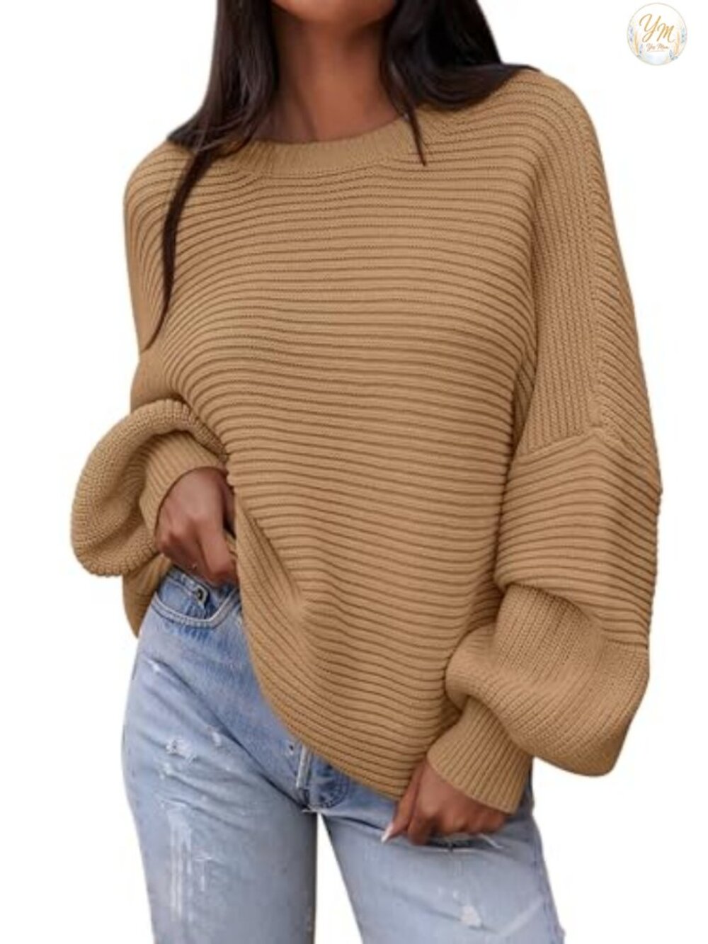 Oversized Chunky Knit Sweater Lantern Sleeve Pullover